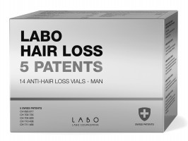 LABO HAIR LOSS 5 Patents ampulės stabdančios momentinį plaukų slinkimą, VYRAMS, 1 mėn. kursas